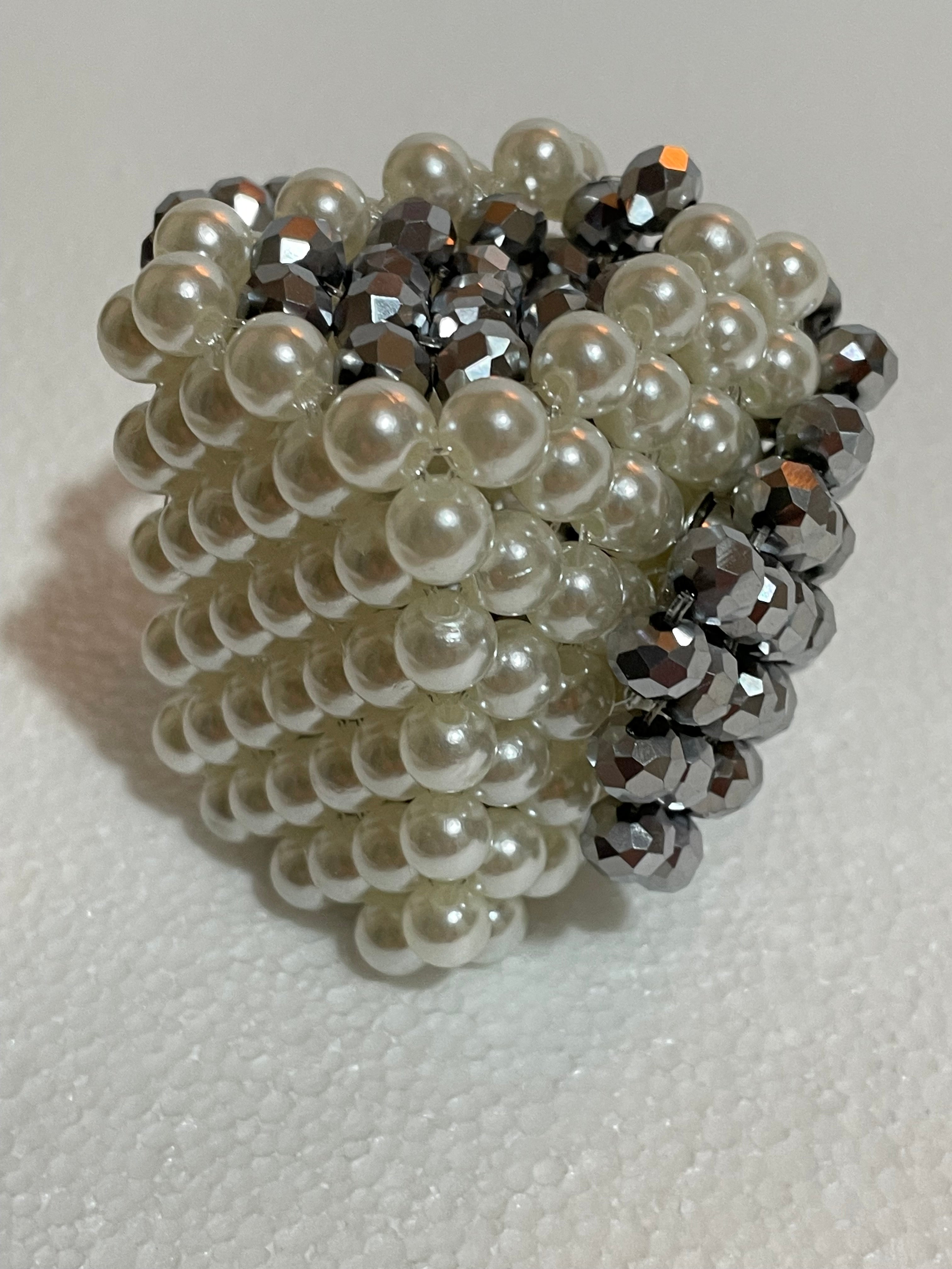 Pearl & Silver Glass Crystal Mini Backpack Charm