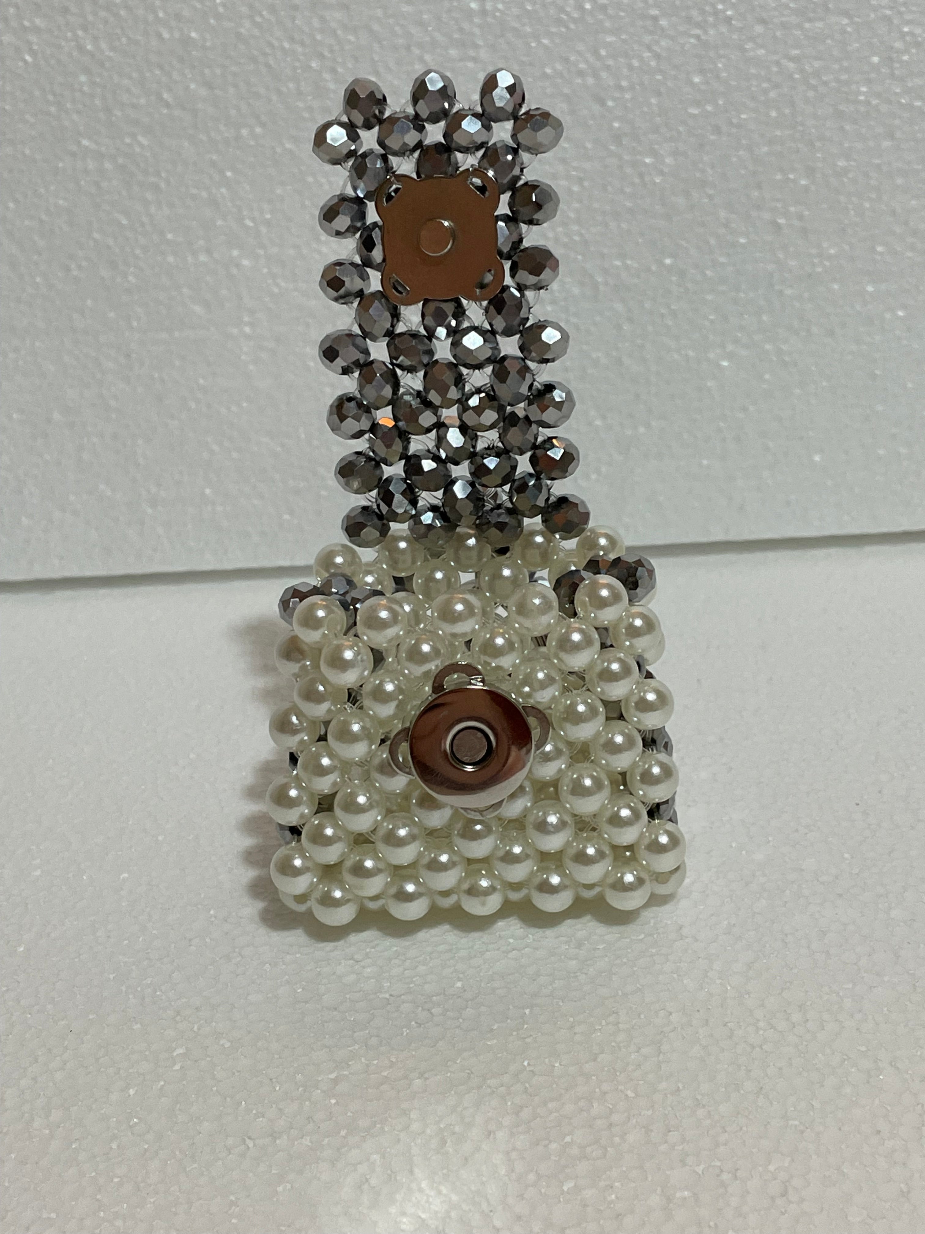 Pearl & Silver Glass Crystal Mini Backpack Charm