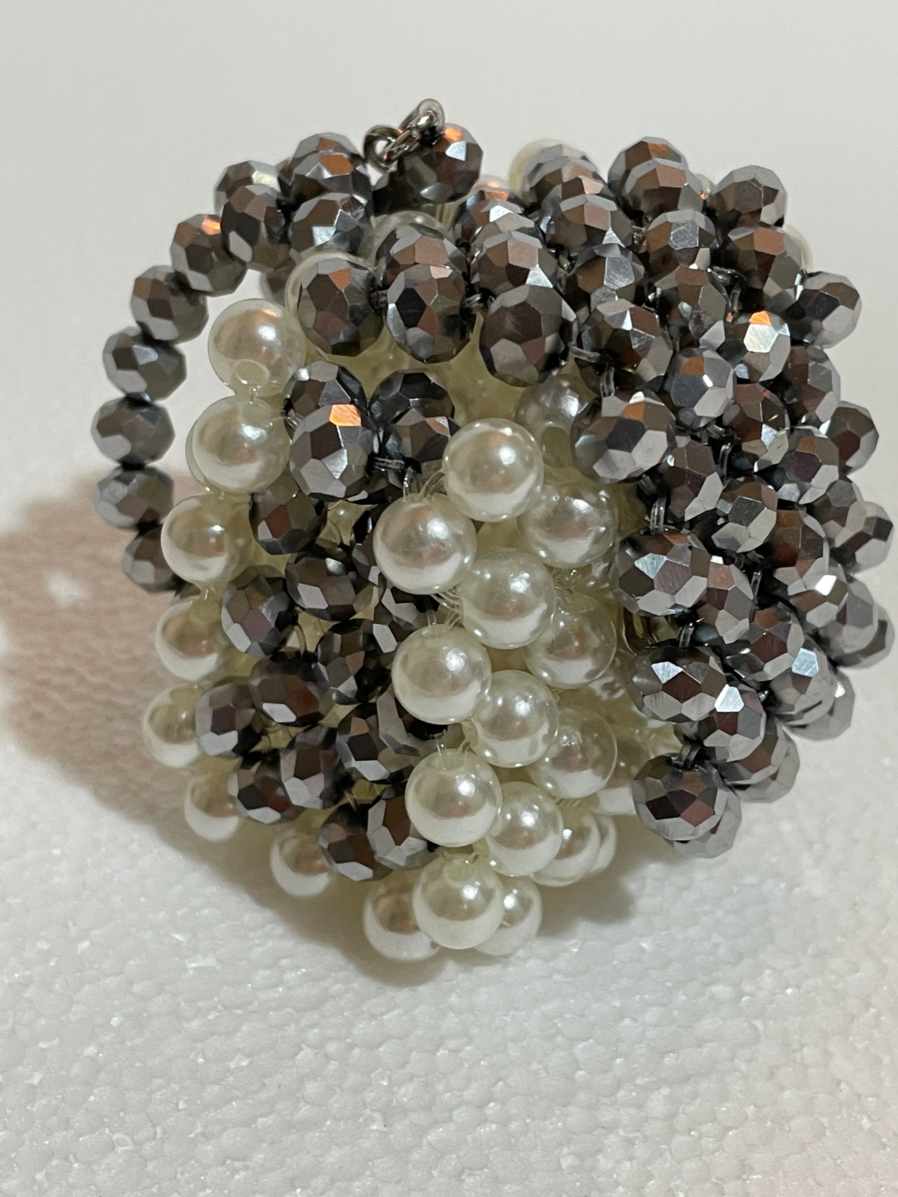 Pearl & Silver Glass Crystal Mini Backpack Charm