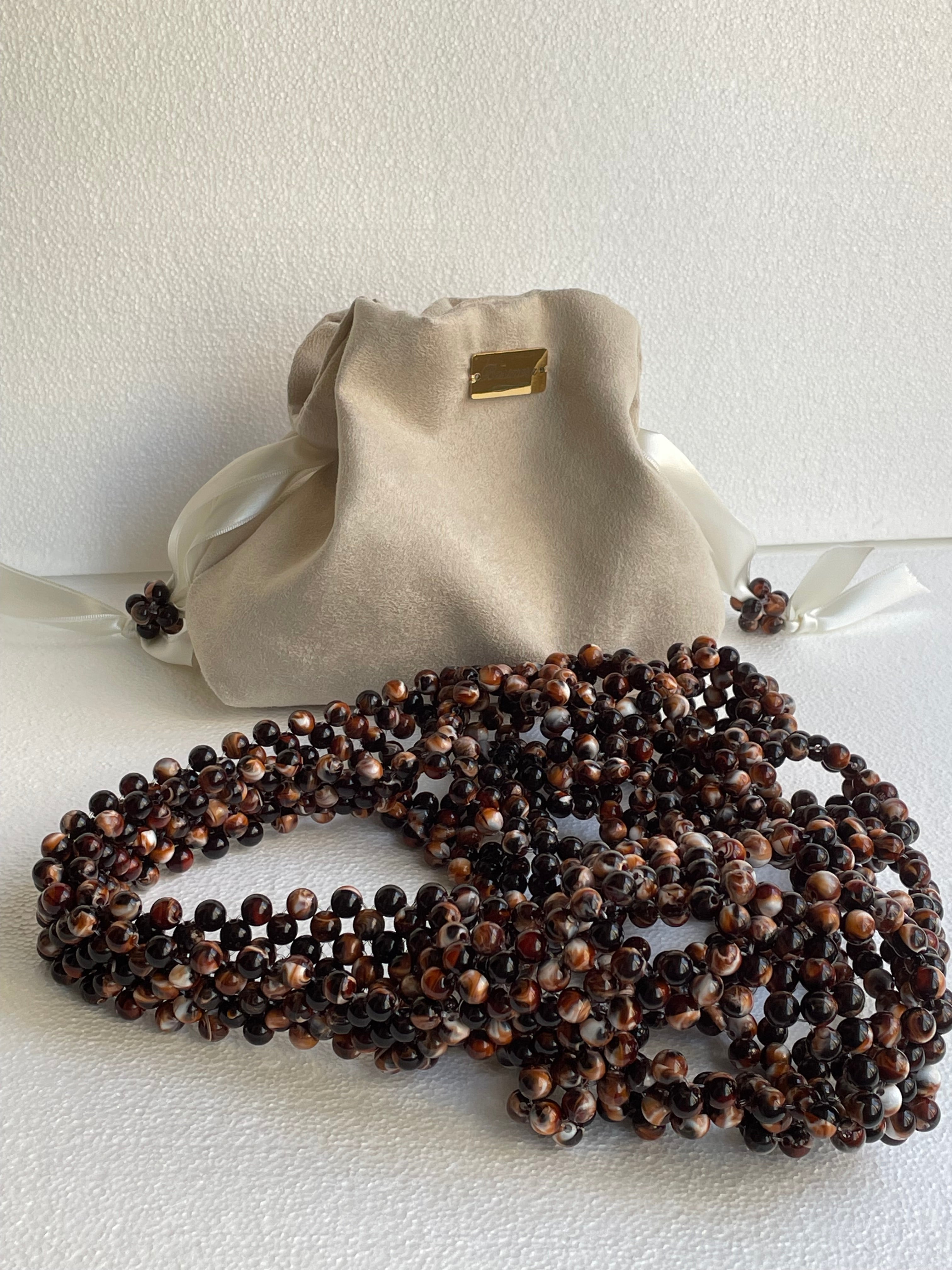 Bassmera Noisette beaded bag detail – acrylic marble bead pattern close-up