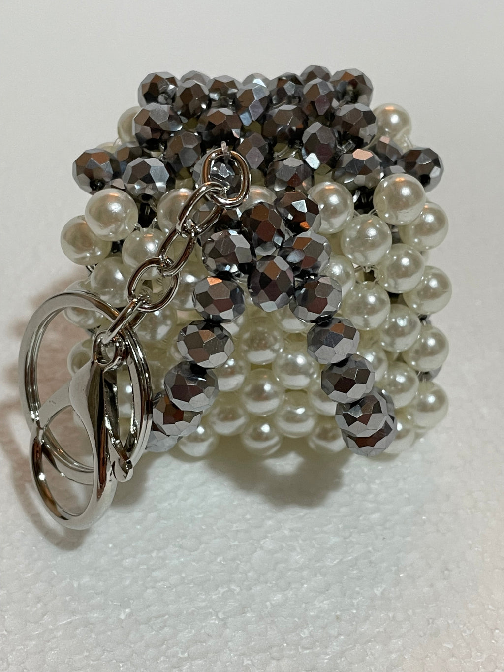 Pearl & Silver Glass Crystal Mini Backpack Charm