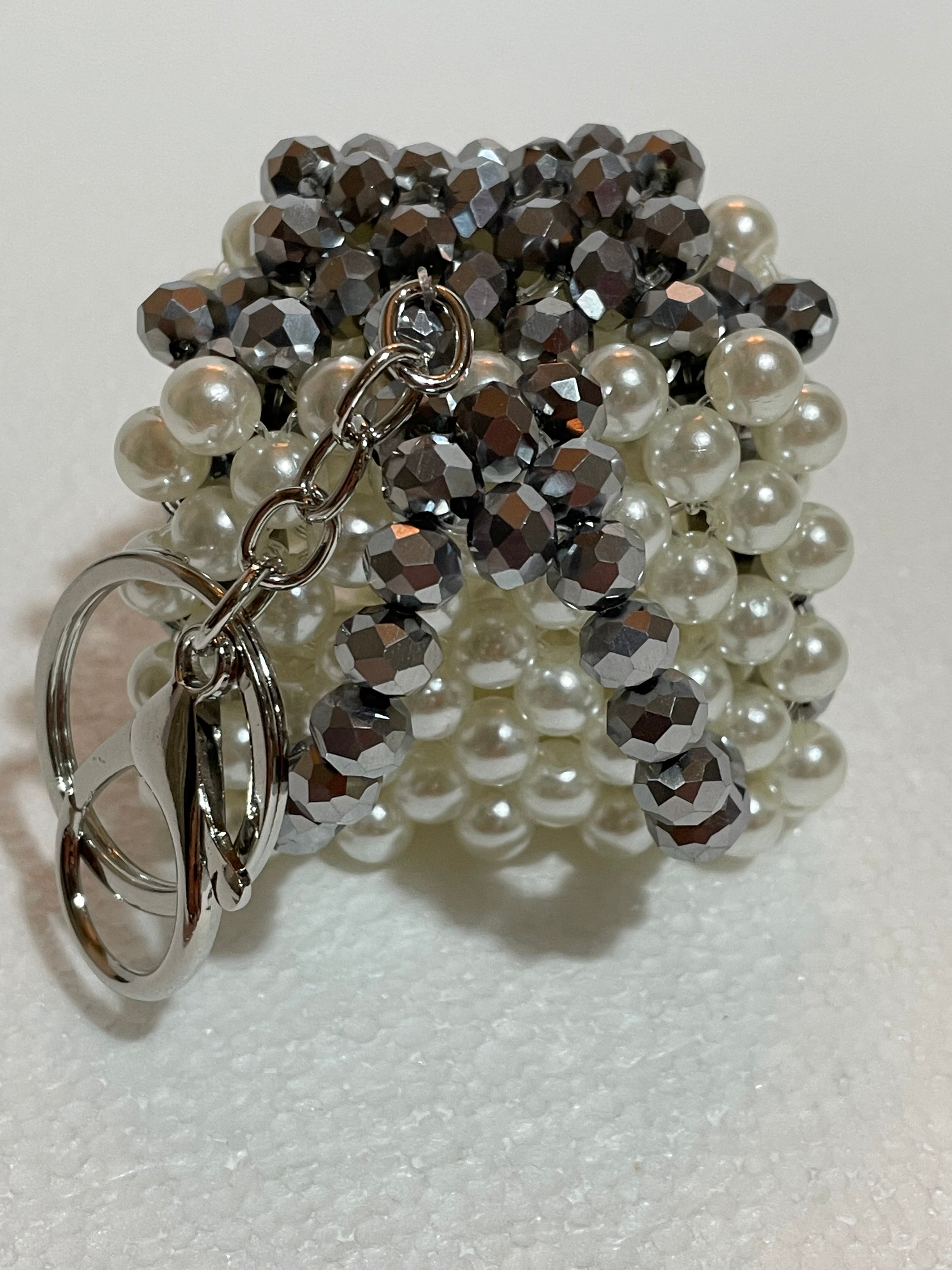 Pearl & Silver Glass Crystal Mini Backpack Charm