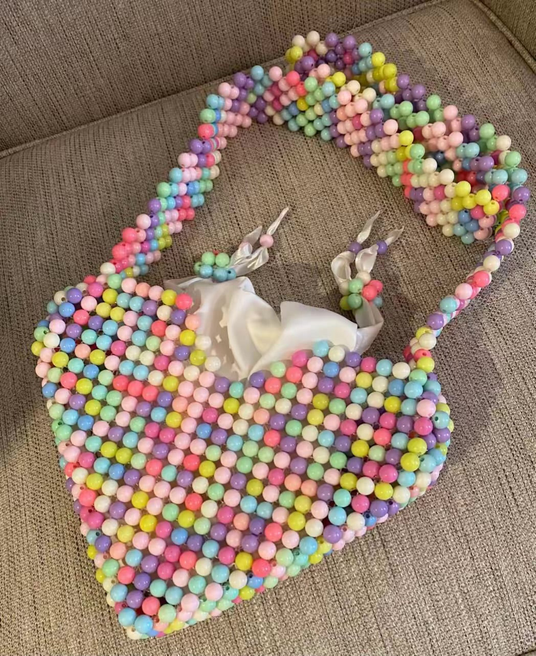 `Bassmera Heartline Trio – close-up of the large heart bead bag, handcrafted made-to-order`