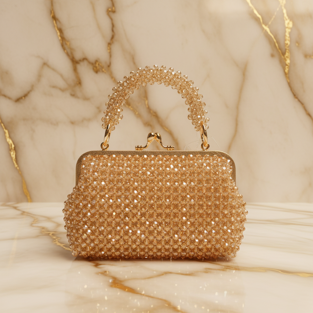 Crystal Beaded Mini Clutch - Marble Background