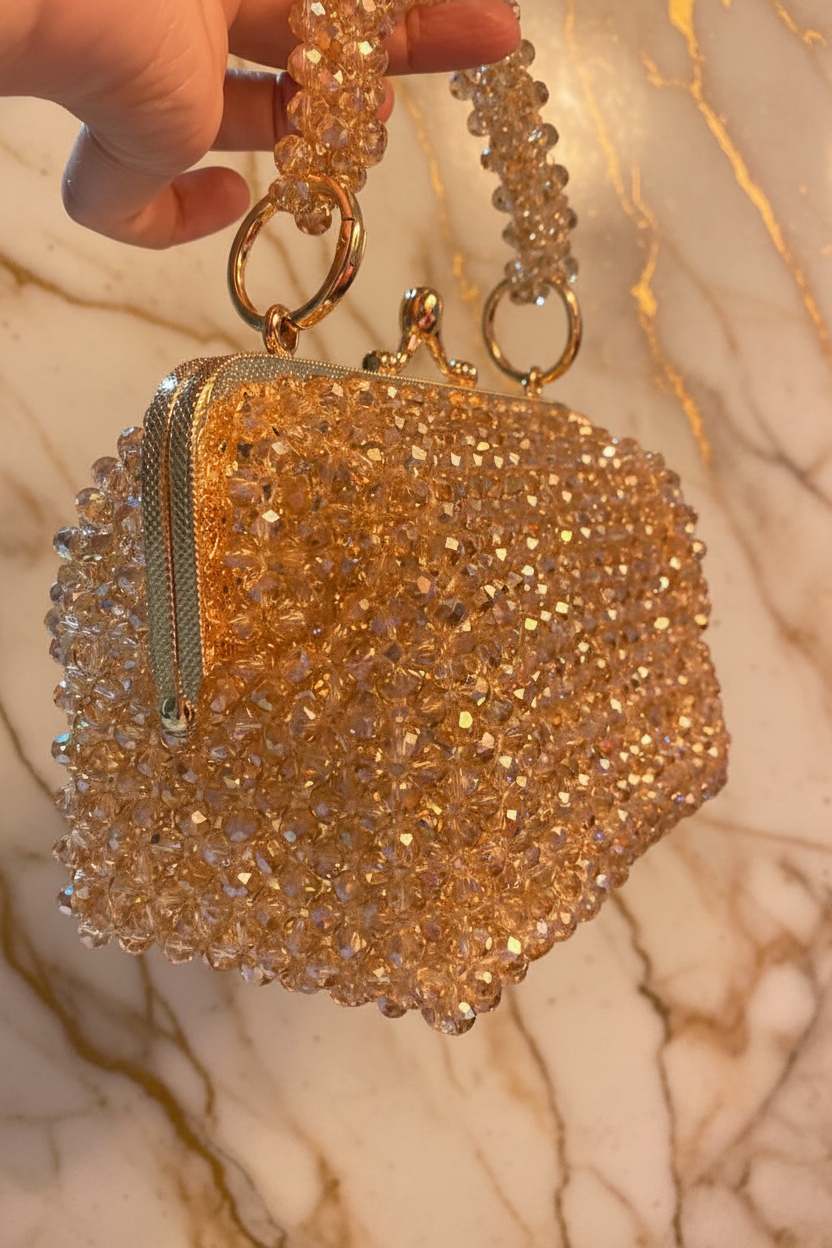 Crystal Beaded Mini Clutch - Original with Marble Background